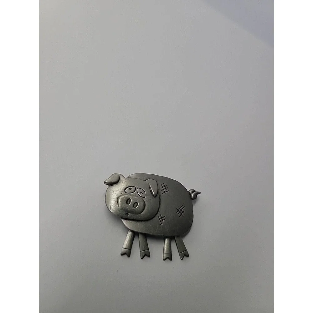Vintage JJ Jonette Pig Brooch Silver Tone Dangle Articulated Legs Farm Animal